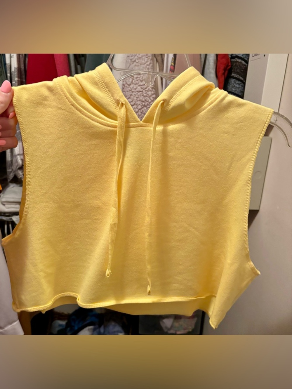 Forever 21 Yellow Cropped Sleeveless Hoodie